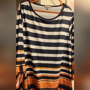 Women's blue, white and coral top